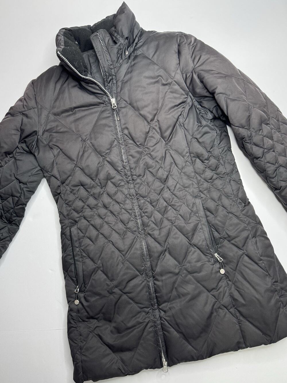 Eddie Bauer Womens Small Black Goose Down Quilted Puffer Coat Long Winter